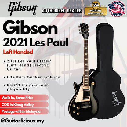 Gibson 2021 Les Paul Classic (Left Hand) Electric Guitar with Hard Case - Ebony