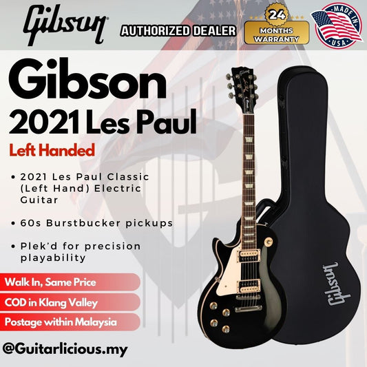 Gibson 2021 Les Paul Classic (Left Hand) Electric Guitar with Hard Case - Ebony