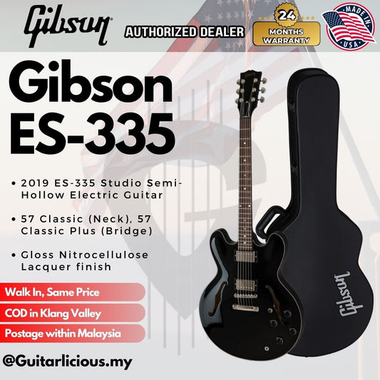 Gibson 2019 ES-335 Studio Semi-Hollow Electric Guitar Double Humbucker (HH) with Hard Case