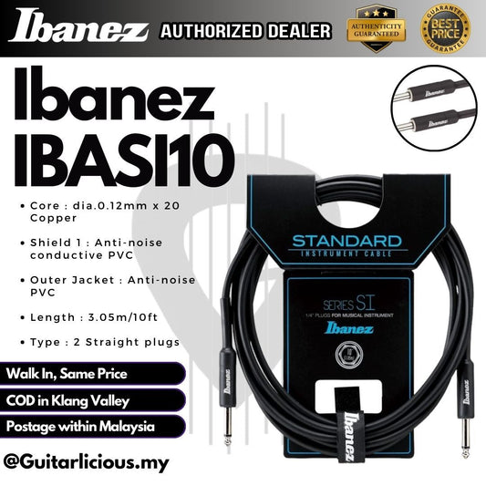 Ibanez SI10 Guitar Instrument Cable, 2 Straight Plugs, Black ( IBASI10 )