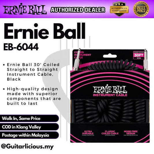 Ernie Ball 30" Coiled Straight / Straight Instrument Cable, Black (EB-6044 / EB6044)