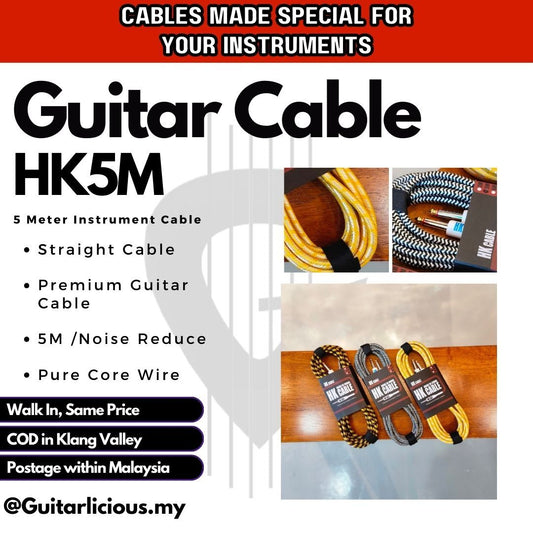 HK 1/4 inch / 6.35mm Premium Guitar Cable Noise Reduce Pure Core Wire for Acoustic, Electric, Bass Guitar (3m, 5m & 10m)