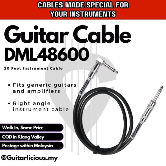 DML48600 Guitar Instruments Cable 20 Feet (Straight to L Shape) ( 6m 20Ft )