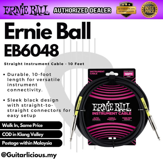 Ernie Ball 10 Feet Classic Straight / Straight Instrument Cable ( P06048 ) (10 Feet / 3 Meter)