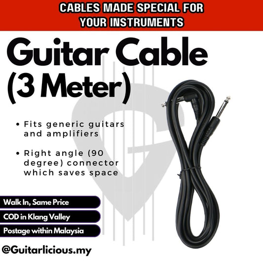 Instrument Cable for Acoustic, Electric, Bass Guitar, Effects Pedal (3m, 5m & 10m)