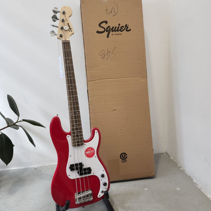 Squier by Fender Mini Short Scale Precision 4 String Bass Guitar, Laurel FB, Dakota Red