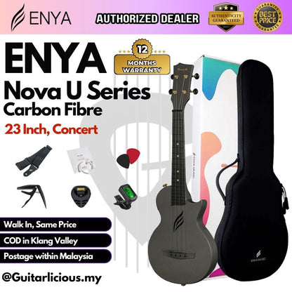 Enya Nova U Series 23 Inch Carbon Travel Concert Ukulele with Case (ENY-NOVAU / NOVA)