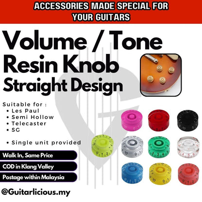 Multi-Colour Straight Resin Volume or Tone Knob for Les Paul, Semi Hollow, Telecaster, SG Electric Guitars