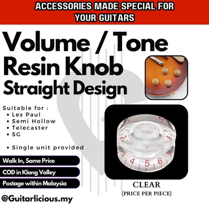 Multi-Colour Straight Resin Volume or Tone Knob for Les Paul, Semi Hollow, Telecaster, SG Electric Guitars