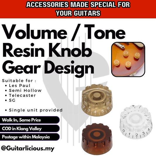 Multi-Colour Gear Resin Volume or Tone Knob Les Paul, Semi Hollow, Telecaster, SG Electric Guitars