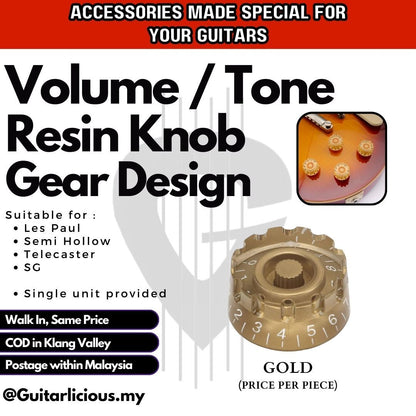 Multi-Colour Gear Resin Volume or Tone Knob Les Paul, Semi Hollow, Telecaster, SG Electric Guitars