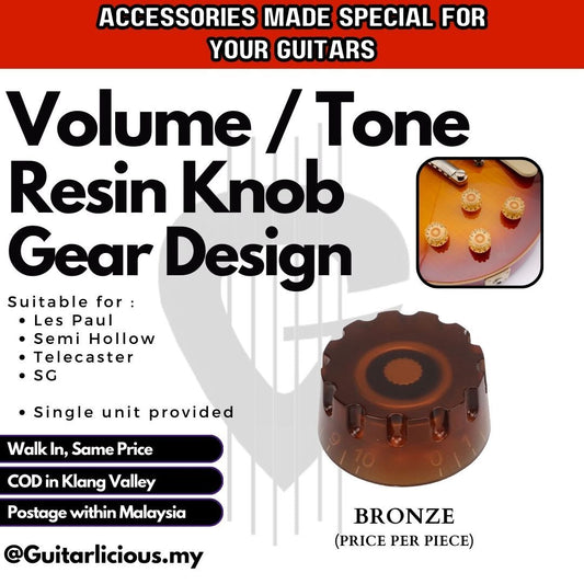 Multi-Colour Gear Resin Volume or Tone Knob Les Paul, Semi Hollow, Telecaster, SG Electric Guitars