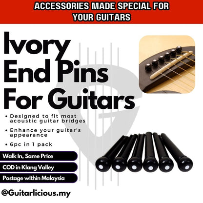 Acoustic Guitar End Pins (6 Pieces) - ( Ivory / Bone )