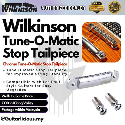 Wilkinson Chrome Tune-O-Matic Stop Tailpiece for Gibson/Epiphone Les Paul Style Guitar ( MX1817CR / MX1817GD / MX1817 )