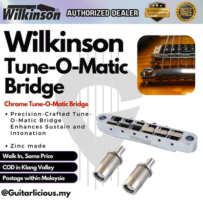 Wilkinson Chrome Tune-O-Matic Bridge for Epiphone Les Paul, SG, ES Electric Guitar ( MX1816CR / MX1816GD / MX1816 )