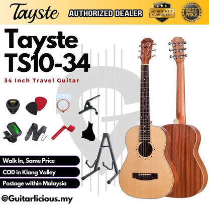 Tayste 34 inch (1/2 Size) Acoustic Travel Guitar, Spruce Top ( TS10-34 / TS1034 / 34" )