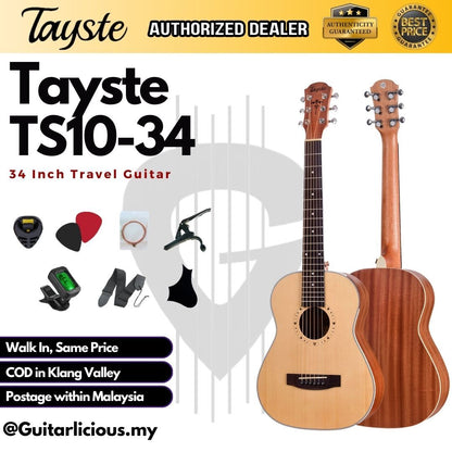 Tayste 34 inch (1/2 Size) Acoustic Travel Guitar, Spruce Top ( TS10-34 / TS1034 / 34" )