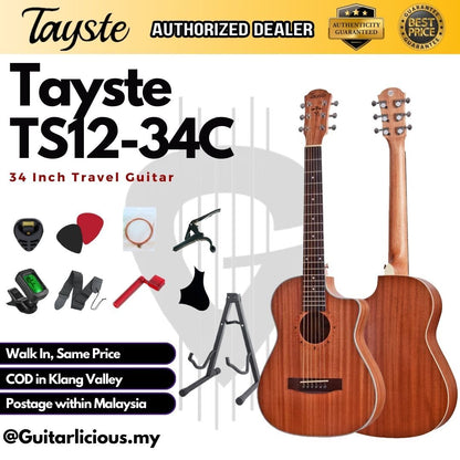 Tayste 34 inch 1/2 (Half Size) Travel Acoustic Guitar Cutaway Body ( TS12-34C / TS 12 34C )