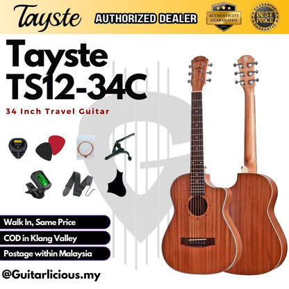 Tayste 34 inch 1/2 (Half Size) Travel Acoustic Guitar Cutaway Body ( TS12-34C / TS 12 34C )