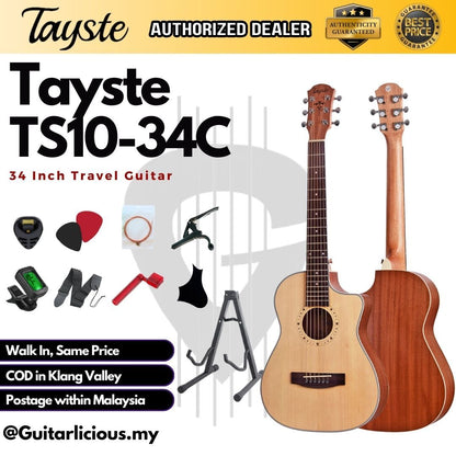 Tayste 34 inch (1/2 Size) Cutaway Acoustic Travel Guitar, Spruce Top ( TS10-34C )