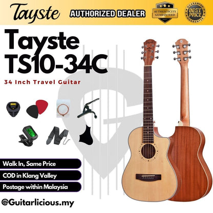 Tayste 34 inch (1/2 Size) Cutaway Acoustic Travel Guitar, Spruce Top ( TS10-34C )