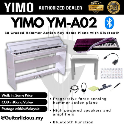 YM-A02 / 88 Keys Professional Digital Grand Piano with Hammer Action Keys & Triple Pedals, Three Pedals