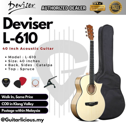 Deviser 40 inch Acoustic Guitar - All Natural ( L-610 / L610 / L 610 )