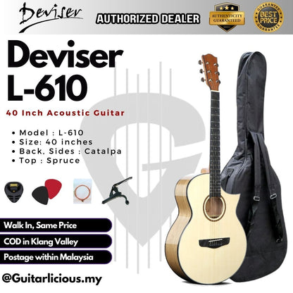 Deviser 40 inch Acoustic Guitar - All Natural ( L-610 / L610 / L 610 )