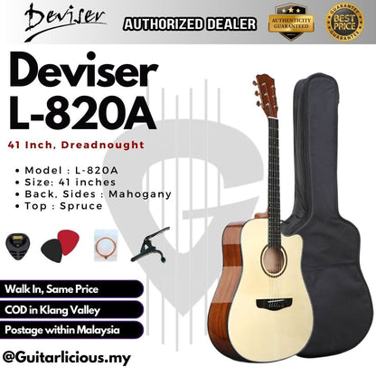 Deviser 41 inch Acoustic Guitar with Armrest - All Natural ( L-820A / L820A / L 820 )