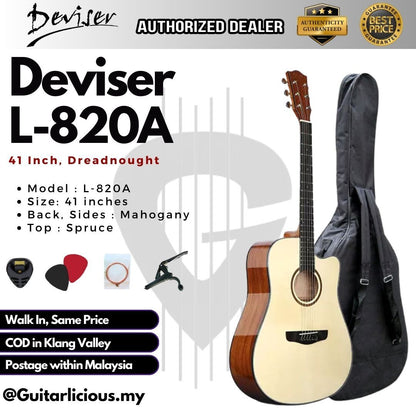 Deviser 41 inch Acoustic Guitar with Armrest - All Natural ( L-820A / L820A / L 820 )