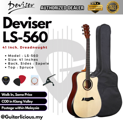 Deviser 41 inch Acoustic Guitar with Armrest - All Natural ( LS-560-41 / LS560 / LS 560 )