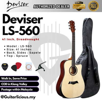 Deviser 41 inch Acoustic Guitar with Armrest - All Natural ( LS-560-41 / LS560 / LS 560 )