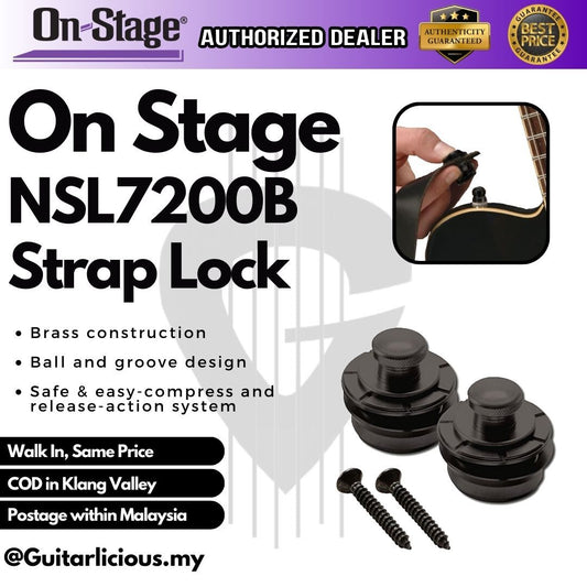 ON STAGE NSL7200B Hennessy Guitar Strap Lock - Black (PAIR) (NSL7200 B / NSL7200-B)