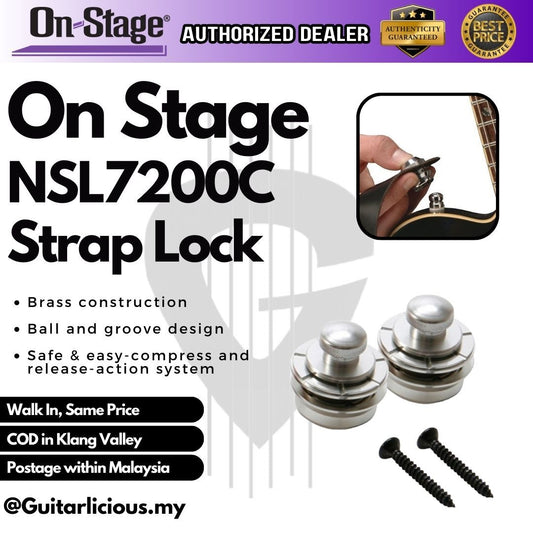 ON STAGE NSL7200C Hennessy Guitar Strap Lock - Chrome (PAIR) (NSL7200 C / NSL7200-C)