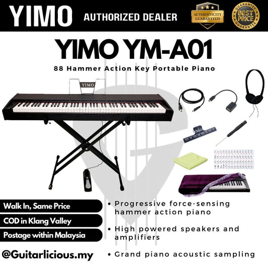 YM-A01 / 88 Keys Portable Digital Grand Piano with Hammer Action Keys with Single Pedals