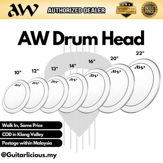 AW 2 ply Clear Drum Skin / Drum Head 10 inch / 12 inch / 13 inch / 14 inch / 16 inch / 20 inch / 22 inch ( ODS )