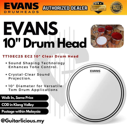 Evans TT10EC2S EC2 10" Clear Tom Drum Head / Drum Skin with Sound Shaping Technology 10 inch