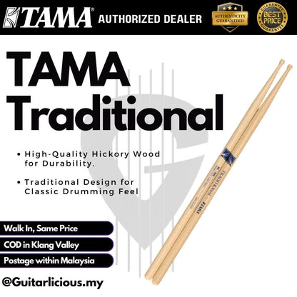 TAMA Traditional Series Drumstick Wood Tip , perfect for all-round use