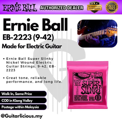 Ernie Ball 2223 Super Slinky Nickel Wound Electric Guitar Strings - Pink ( 009-042 / EB-2223 )