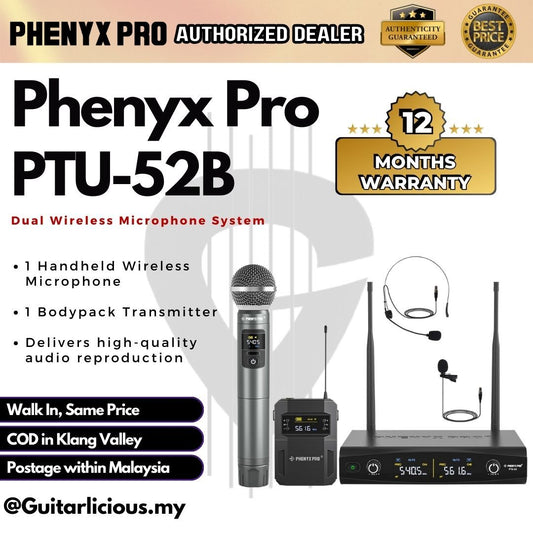 Phenyx Pro PTU-52B Dual Wireless Microphone System - 30 Adjustable Frequency ( PTU52 / PTU 52 )