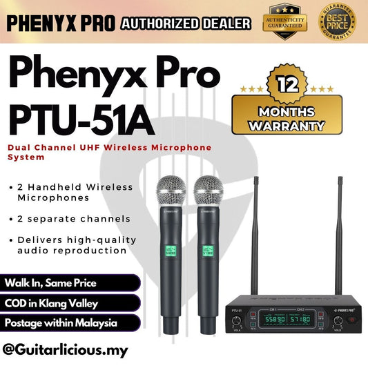 Phenyx Pro PTU-51A Dual Channel UHF Wireless Microphone System with 2 Handheld Wireless Microphones ( PTU51 / PTU 51 )