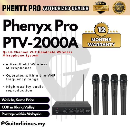 Phenyx Pro PTV-2000A Quad-Channel VHF Handheld Wireless Microphone System - 4 Handheld Wireless Microphones ( PTV2000 )