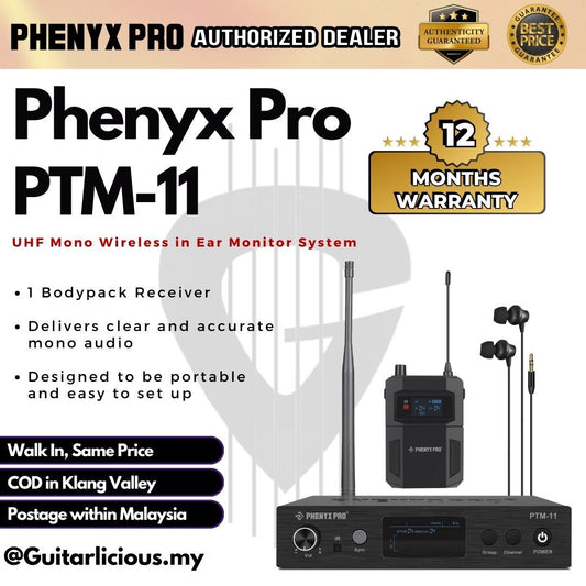 Phenyx Pro PTM-11 UHF Mono Wireless in Ear Monitor System with 1 Bodypack Receiver ( PTM11 / PTM 11 )