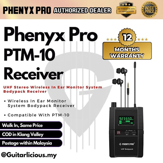 Phenyx Pro UHF Stereo Wireless In Ear Monitor System Bodypack Receiver Compatible With PTM-10