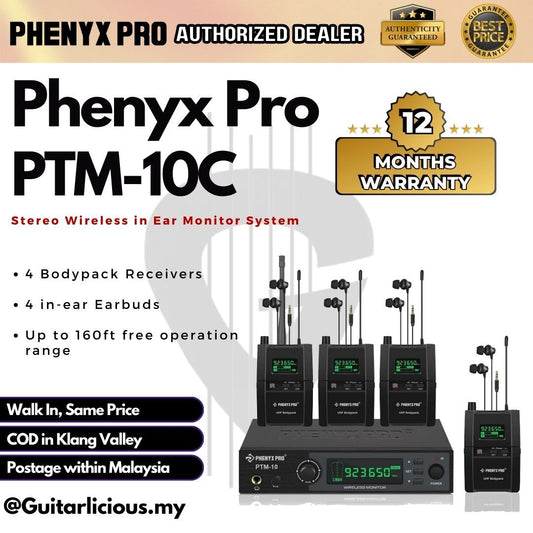 Phenyx Pro Wireless PTM-10C Stereo Wireless in Ear Monitor System , 160ft Range ( PTM10C / PTM-10 / PTM10 )