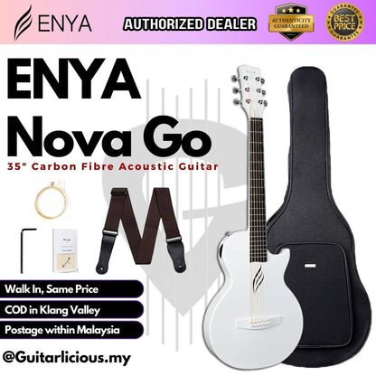 Enya Nova Go 1/2 Size Carbon Fiber Acoustic Guitar Travel Size , White ( NovaGo / Nova-Go / 35 inch )