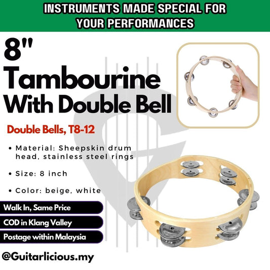 Tambourine with Double Bells Jingle Percussion Instrument 8inch / 10 inch ( T8-12 T10-16 )