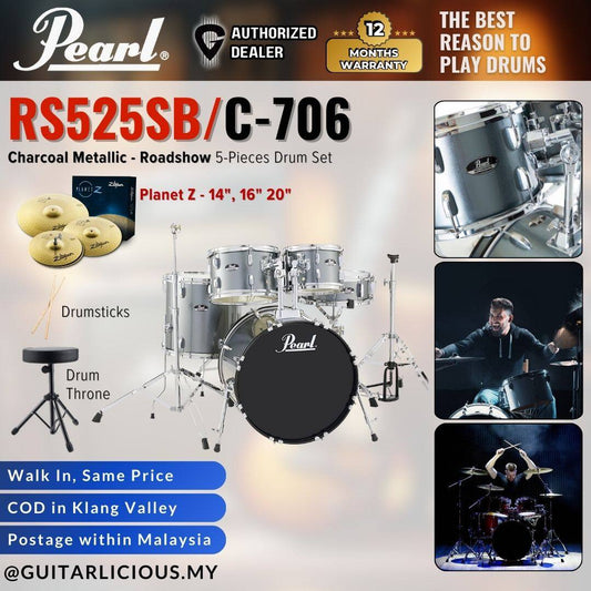 Pearl RS525SB/C-706 Roadshow 5-Pieces Standard Acoustic Drum Set - Charcoal Metallic (RS5252-SB)