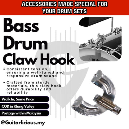 Chrome Bass Drum Claw Hook - BDC-4 / BDC4 (Chrome / Black )