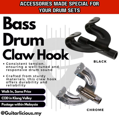 Chrome Bass Drum Claw Hook - BDC-4 / BDC4 (Chrome / Black )